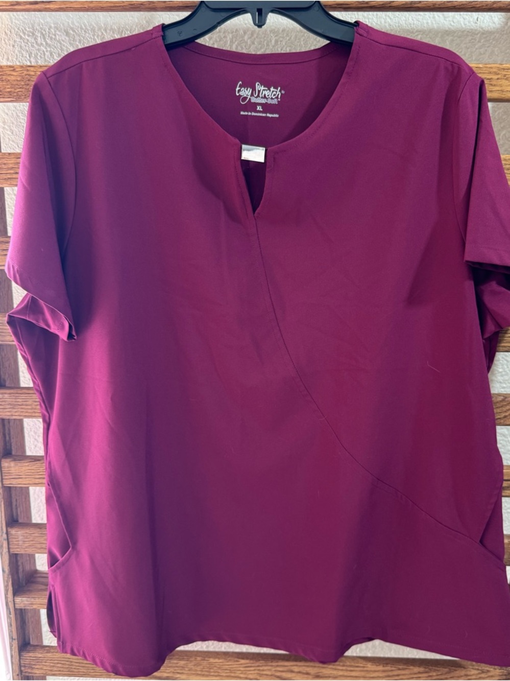 Women's Burgundy Easy Stretch XL BUTTER SOFT Short-Sleeve NURSE Top